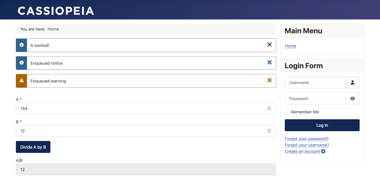 example form with added data