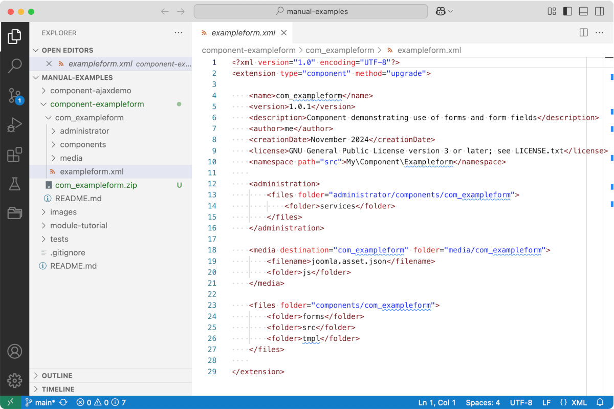 screenshot of manual examples folder in vscode
